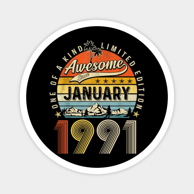 Awesome Since January 1991 Vintage 32nd Birthday Magnet by Vintage White Rose Bouquets